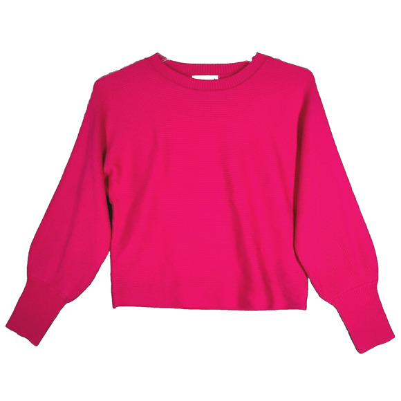 Pink Rose Sweater Women Medium Pink Ribbed Cropped Colorful Preppy Office Casual - Picture 1 of 8